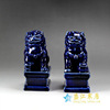景德镇陶瓷雕塑小狮子狗对狮高温颜色釉祭蓝银色金色绿 狮子 一对