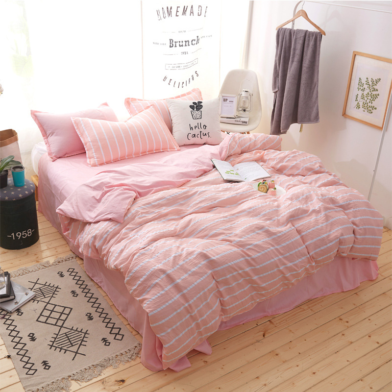 水洗棉四件套厂家直销小清新无印风床单被套学生宿舍三件套批发|ru