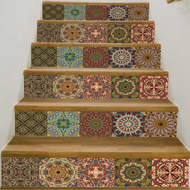 喆敏家居装饰PVC 创意简约6片楼梯帖墙贴仿瓷砖外贸跨境货源