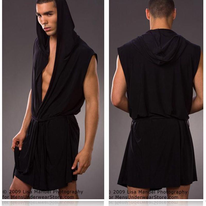 Men's Nightgown Home Clothes/Sexy Ice Silk Sleeveless Pajamas for Summer and Autumn