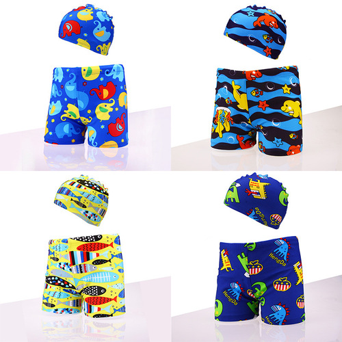 Cartoon children's swimming trunks, boxer baby swimming trunks, boys' plus size big children's hot spring swimsuits, optional swimming caps, special batch