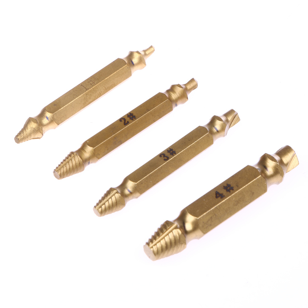 Titanium-plated Four Sets Of High-speed Steel S2 Double-head Broken Head Screws Screw Extractor Removal Tool Screwdriver Bit