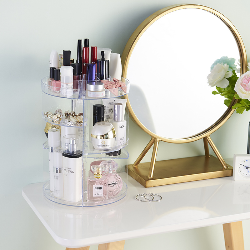 Rotating Transparent Acrylic Cosmetics Storage Box Desktop Storage Box Skin Care Lipstick Home Dressing Table Rack