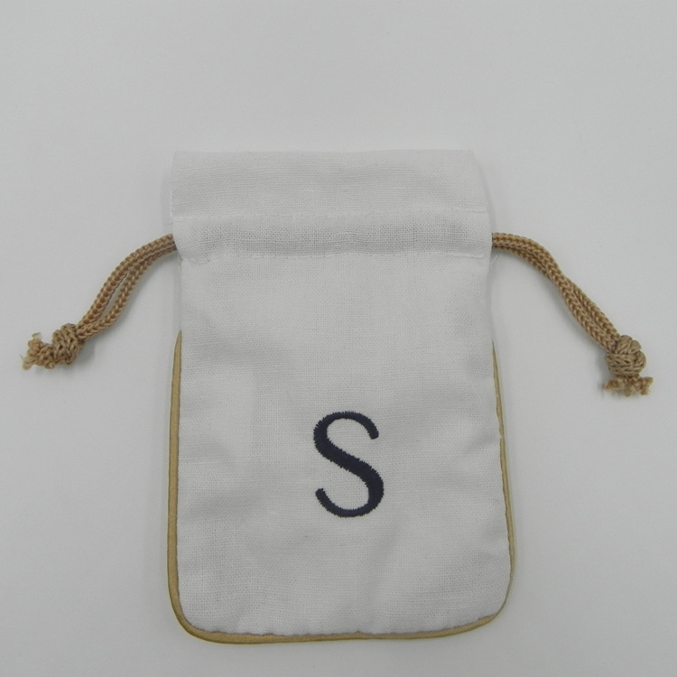 【厂家定制】高档首饰包装双层刺绣亚麻袋 双拉束口袋 多色可订制