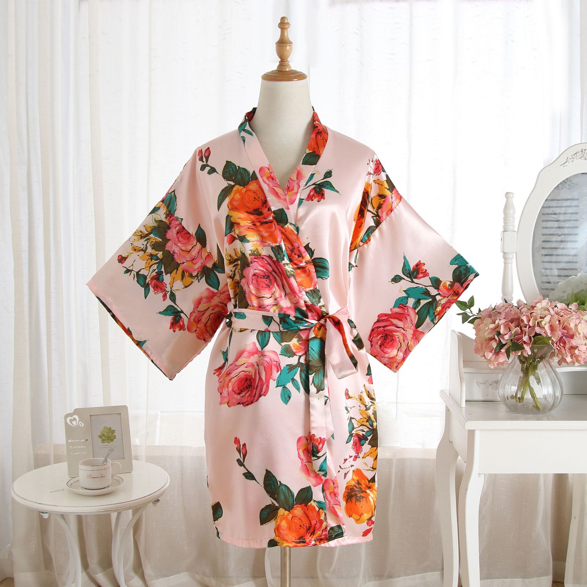 Wedding Home Women's Nightgown  Classical Bridal Pastoral Painted Flower  Peony Imitated Silk Polyester Pajama Sets display picture 2