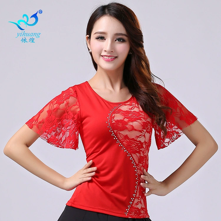 Женская одежда для современных танцев Одежда для латинских танцев Кружевной Топ больших размеров Рукава для трубы Одежда для бальных танцев Одежда для латинских танцев