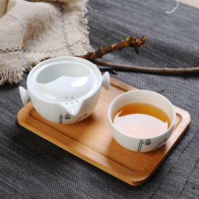 高白瓷快客杯一壶一杯日式陶瓷便携旅行茶具套装定制logo促销礼品|ms