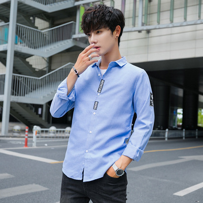 2019 Spring new pattern Men's Long sleeve shirt leisure time Korean Edition Trend Self cultivation man shirt wholesale