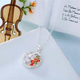 跨境电商 白铜镀银锆石银饰吊坠 满钻荷塘月色女性链条吊坠