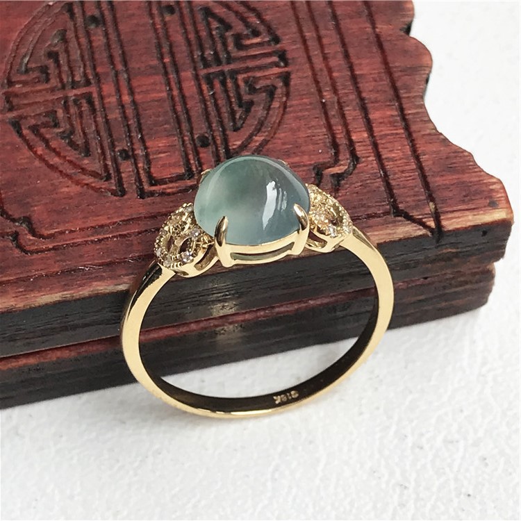 Jane ANN Emerald customized 18K Gold set ice Egg noodles Yujie Myanmar jade Gold exquisite personality Jade ring