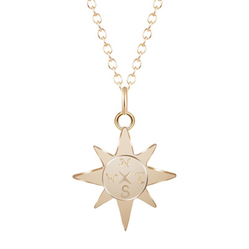 Compass Necklace North Star Compass Necklace Gold Plated Silver Sun Necklace Female Clavicle Chain display picture 2