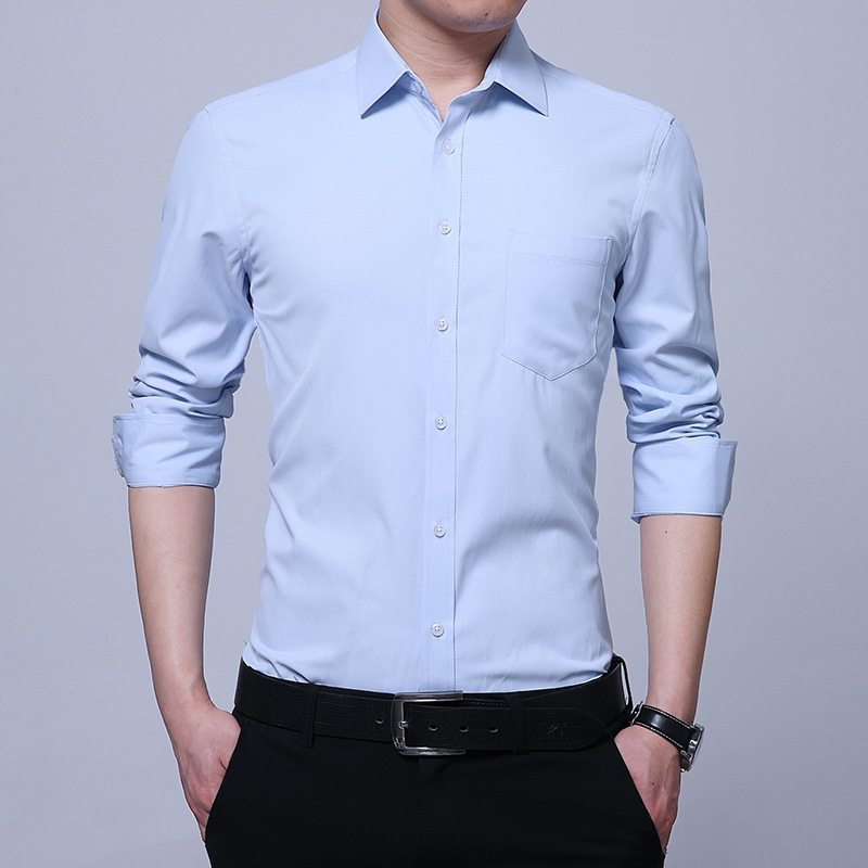 春季新品男装商务免烫纯色修身长袖衬衣 职业正装白衬衫厂家批发