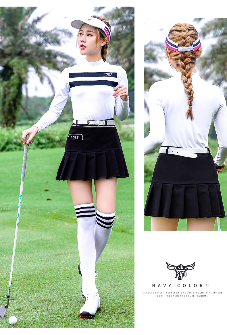 Bộ quần áo golf nữ PGM dài tay mặc trong mùa thu đông — Áo màu xanh hải quân màu trắng YF160, Áo đỏ trắng YF160, YF144 phiên bản dày màu trắng, Áo đỏ trắng YF160 [loại mỏng] chi tiết 8
