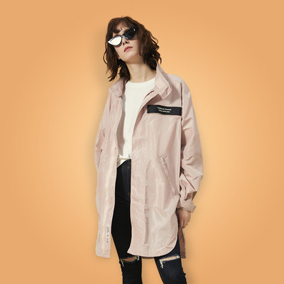 2018 Spring and summer new pattern street Women's wear Embroidery Patch letters printing Easy Mid length version Windbreaker coat