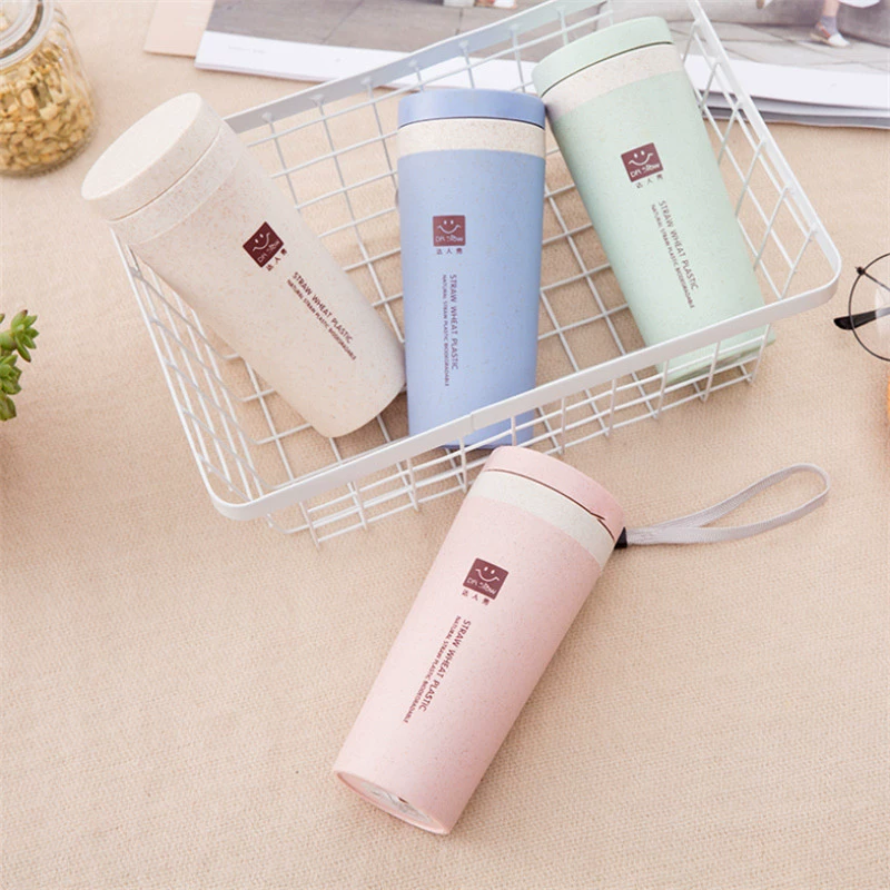 Wheat Straw Thermos Cup, Double-Layer Insulation, Portable 300 ml, Handheld Student Bottle
