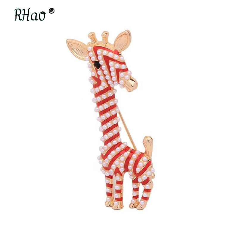 Europäische und amerikanische Mode – grenzüberschreitend – Bestseller: Neue, kleine, perlenbesetzte Emaille-Brosche mit niedlicher Giraffe für Damen – ein echter Hingucker!_voghion.com
