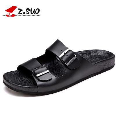 新款真皮男拖鞋夏季休閑涼拖男鞋子軟時尚潮男式涼鞋牛皮壹件代發
