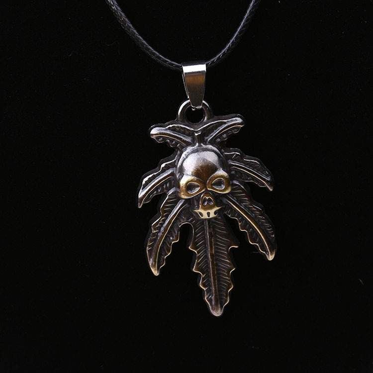 Tree Leaf Skull Pendant Necklace For Men Personalised Jewellery_voghion.com