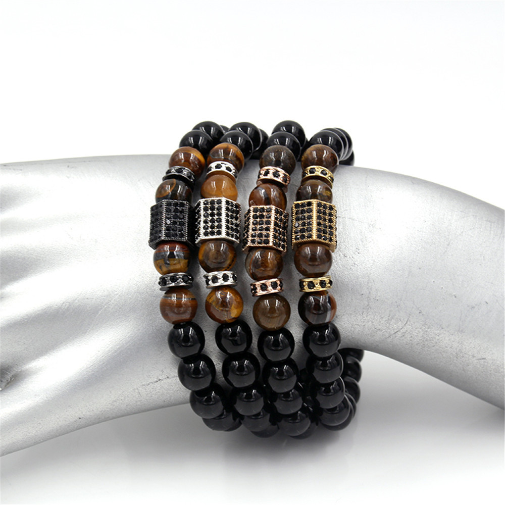 Moda Black Diamond Tiger&#39;s Eye Micro Diamond Wheel Bead Separador Pulsera display picture 7