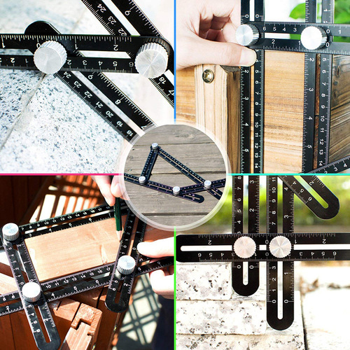 Aluminum alloy multifunctional movable four-fold ruler Stainless steel four-sided ruler Four-corner ruler 4-fold ruler Multi-angle folding ruler