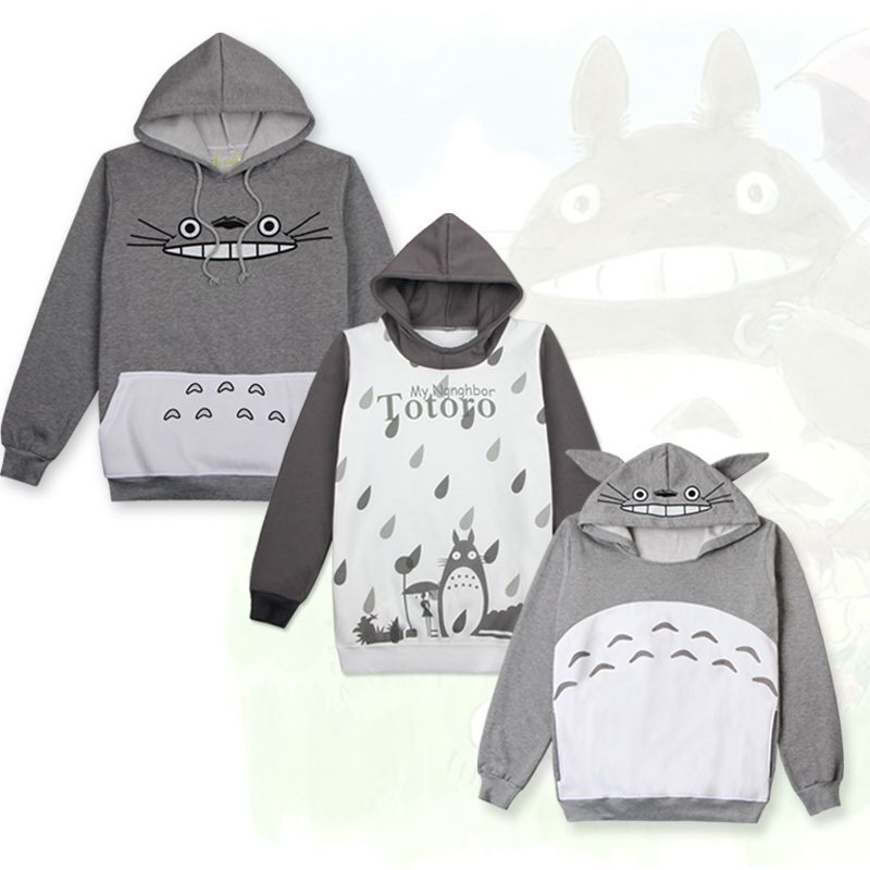 Totoro sweater Miyazaki hooded pullover coat autumn and winter fleece-lined cartoon anime clothes in stock wholesale