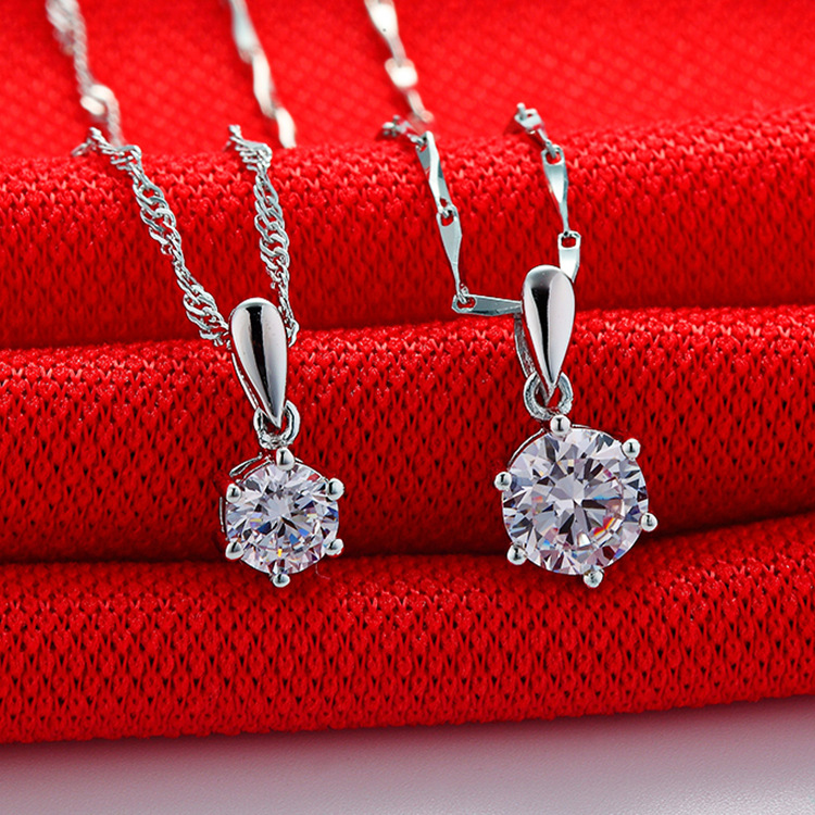 s925 Silver gilt Necklace fashion Simplicity Six claw Diamond 18k Platinum Simulation drill Jewelry Carbon Necklace
