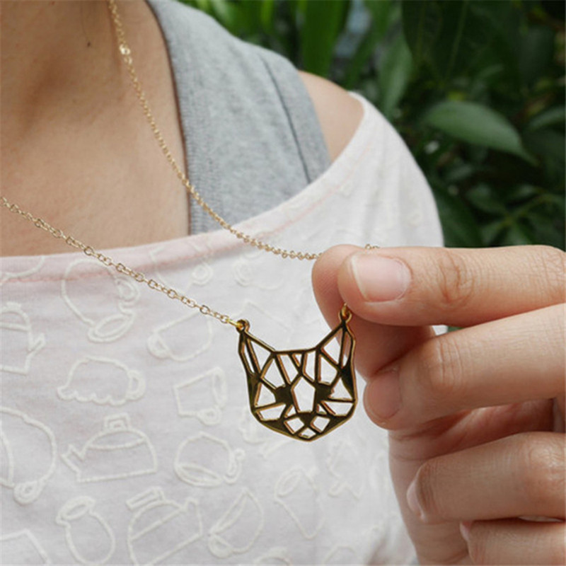 Hollow cat pendant necklace plating gold silver animal kitten necklace clavicle chain wholesale