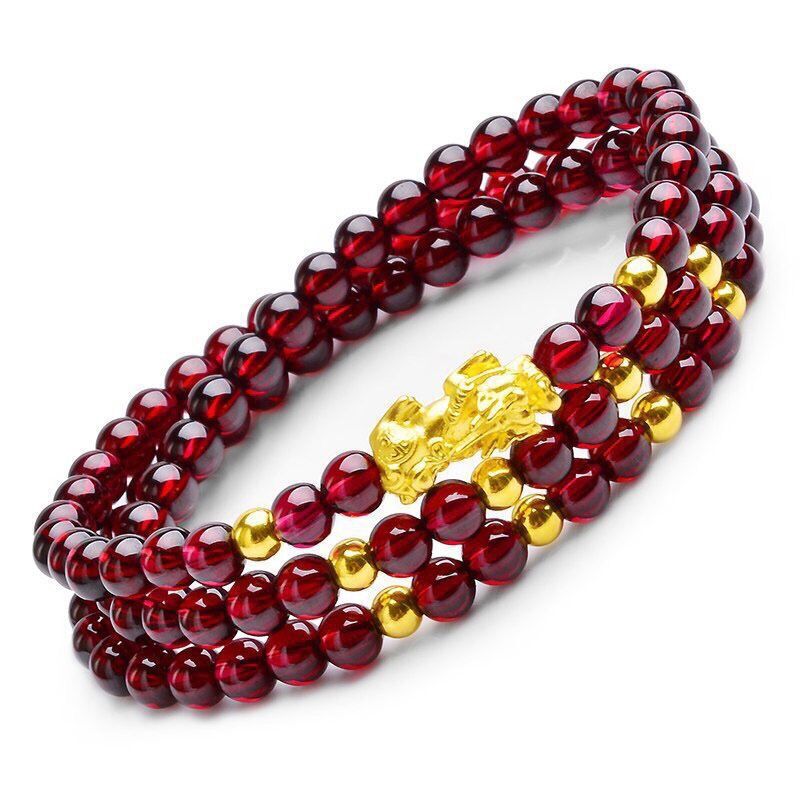 Wholesale Imitation Garnet Bracelet Multi-Circle Simple Couple Gilt Pixiu Bracelet Yiwu Small Gift Wholesale Jewelry