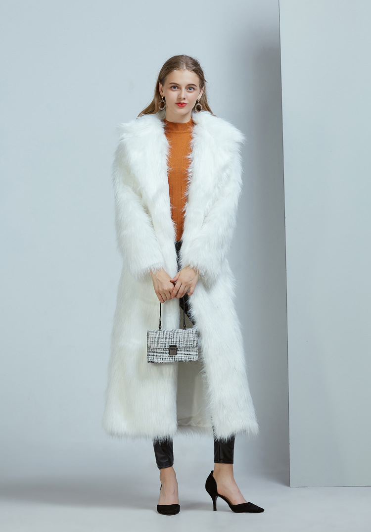 Ropa de mujer Abrigo de piel con cuello de traje superlargo de piel_voghion.com