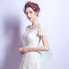 big bow tie lace small tail shoulder sweet bride wedding dress