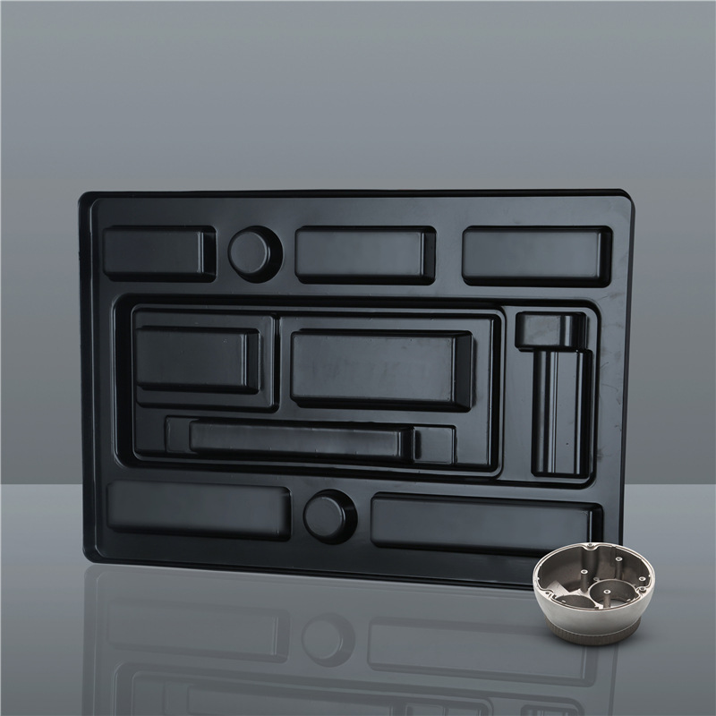 厂家生产PVC/PET五金吸塑托盘 门锁内托 各色植绒内衬托盘