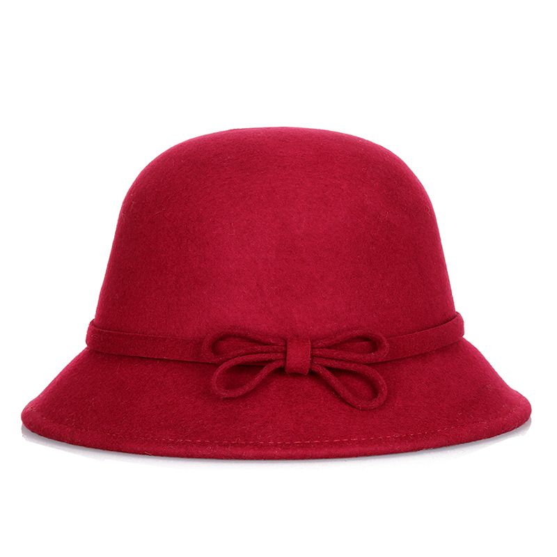 Sombrero de otoño e invierno sombrero de fieltro para mujer 2020 nuevo australiano de lana pura arco de lana sombrero de lavabo de una pieza de entrega