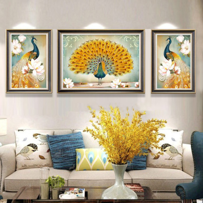 a living room Decorative painting sofa Background wall Hanging picture American style Peacock mural Modern Continental Wall paintings atmosphere metope Oil Painting