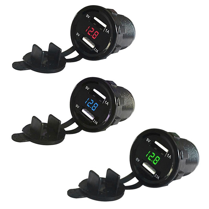 汽车摩托车12V手机车载充电器点烟器式双USB电压表