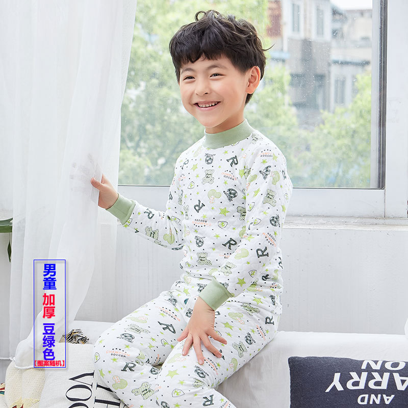 2020 Autumn and winter three layers thickening pure cotton children Underwear set Boy girl Long johns baby Cotton pajamas