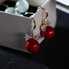 Zirconium with bow, sophisticated fashionable earrings, Korean style, cat's eye, simple and elegant design