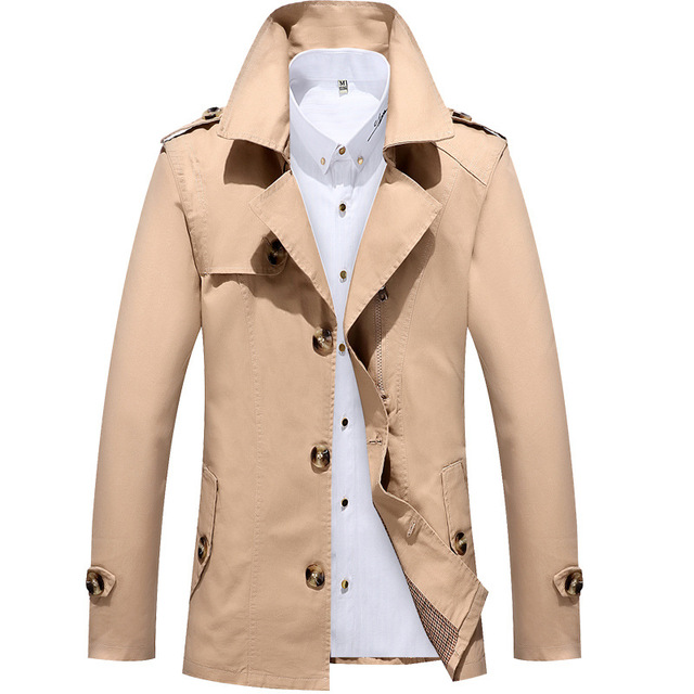 Spring and autumn thin men’s Lapel medium long windbreaker coat cotton wash jacket