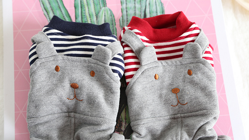 小熊背带条纹四脚衣