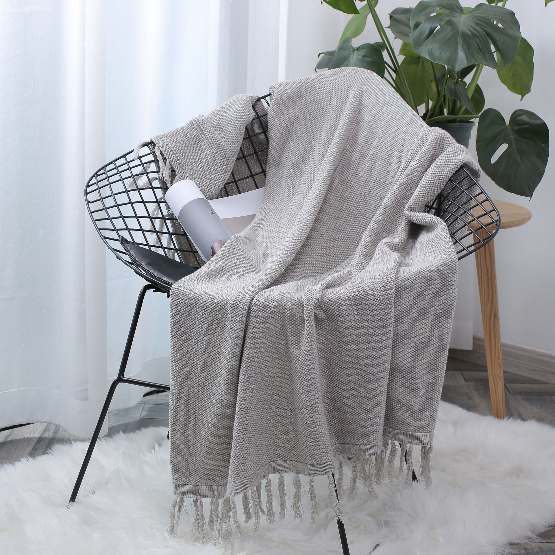 流苏盖毯 北欧ins风格纯色流苏毯子 摄影道具沙发盖毯空调毯