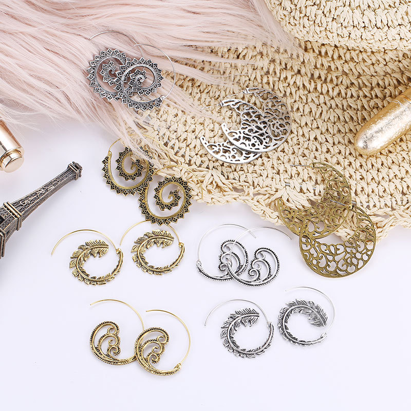Retro Jewelry Round Spiral Earrings Swirl New Gear Earrings display picture 3