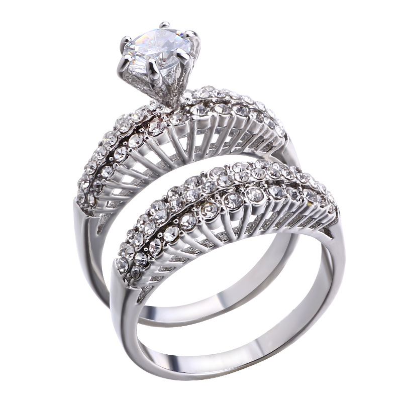 11, 5 Ring Size 1 Pair Quantity Wedding, Formal, Engagement Occasion Luxurious Romantic Shiny Flower Alloy Plating Inlay Zircon Women's Rings