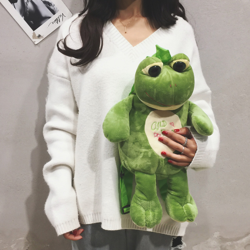 丛林动物兄弟卡通包大象老虎青蛙毛绒玩偶创意双肩包儿童书包|ru