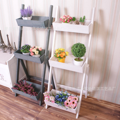 实木现货阳台花架花盆木质花店落地复古多肉绿萝房腐木花架三层|ru