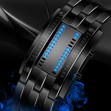 天貓熱銷韓版二進制LED手表男士鎢鋼潮流情侶鋼帶表批發0926