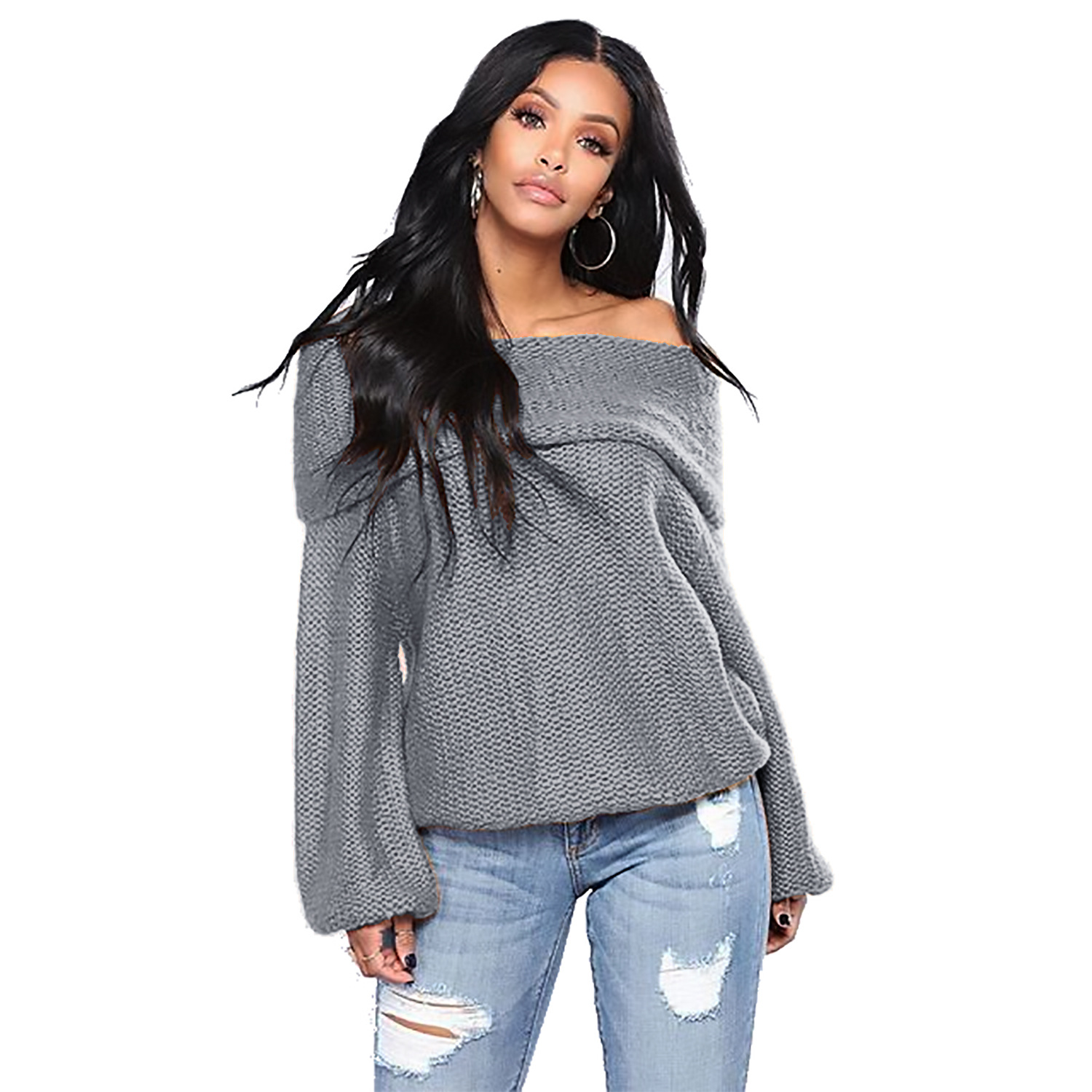 Womens Oversized Knit Sweater Long Sleeve Turtleneck Cozy Fabric Autumn Winter Casual Wear Wholesale Available