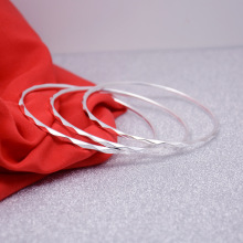 三圈菱形纯银990手镯女99足银三生三世银镯子女手环 手圈细圈三环