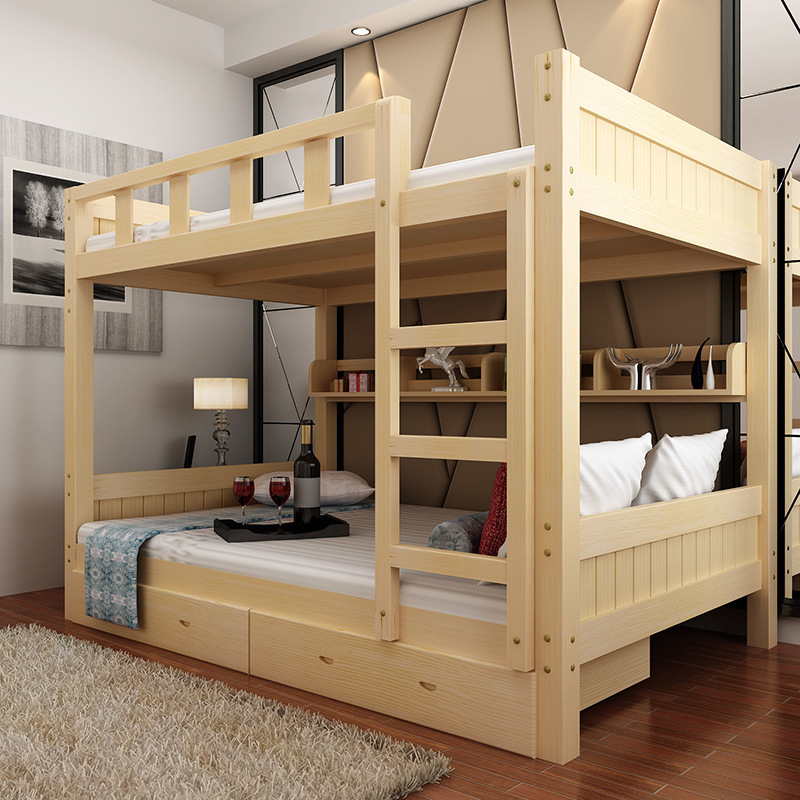 简约实木上下铺床高低双人床学生员工宿舍双层定制子母床厂家直销|ru