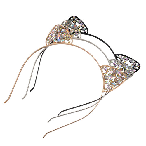 Kashitong European and American cat ear headband hair accessories Alloy dot diamond rabbit ear headband headwear Christmas gift