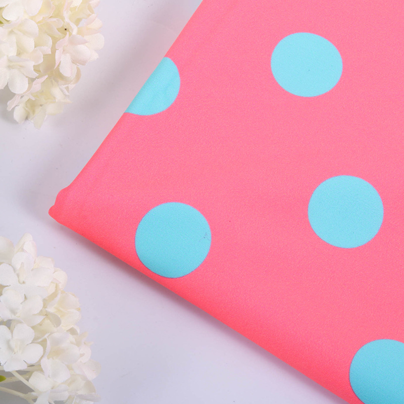 柯桥厂家直销 新款时尚简约清新圆点 水滴数码印花泳衣布面料