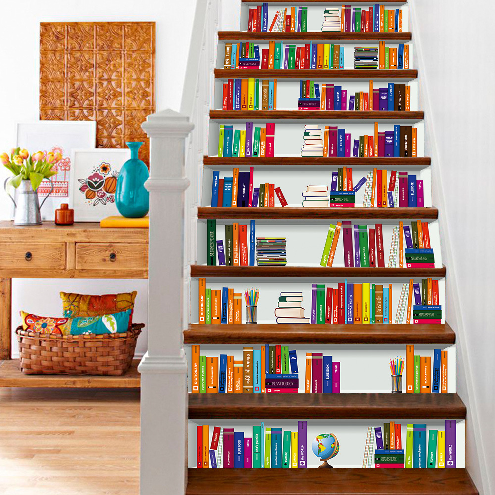 FOY创意家居3D仿真书架墙贴CLT007自粘翻新装饰美化墙纸楼梯贴